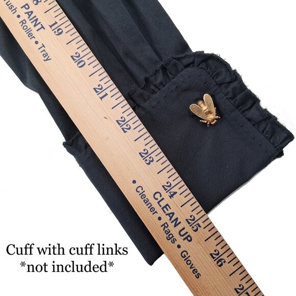 Tahari Black Button Front Shirt French Cuffs Pick Stitch Tailored Stretch SZ M - Picture 12 of 13